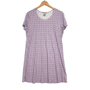 Lands End Nightgown Women M 10-12 Purple Paisley Cotton Short Sleeve Sleep Dress